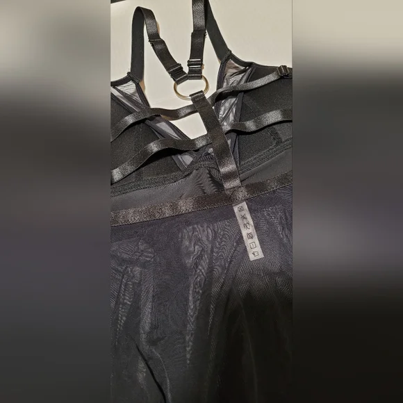 Coquette ~ Peep Show Babydoll ~ Black Gothic O-Ring Strappy Cage Lingerie - Picture 13 of 16